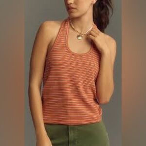 NWT Anthropologie Pilcro Orange Striped Scoop Halter Tank Top Womens Size Large